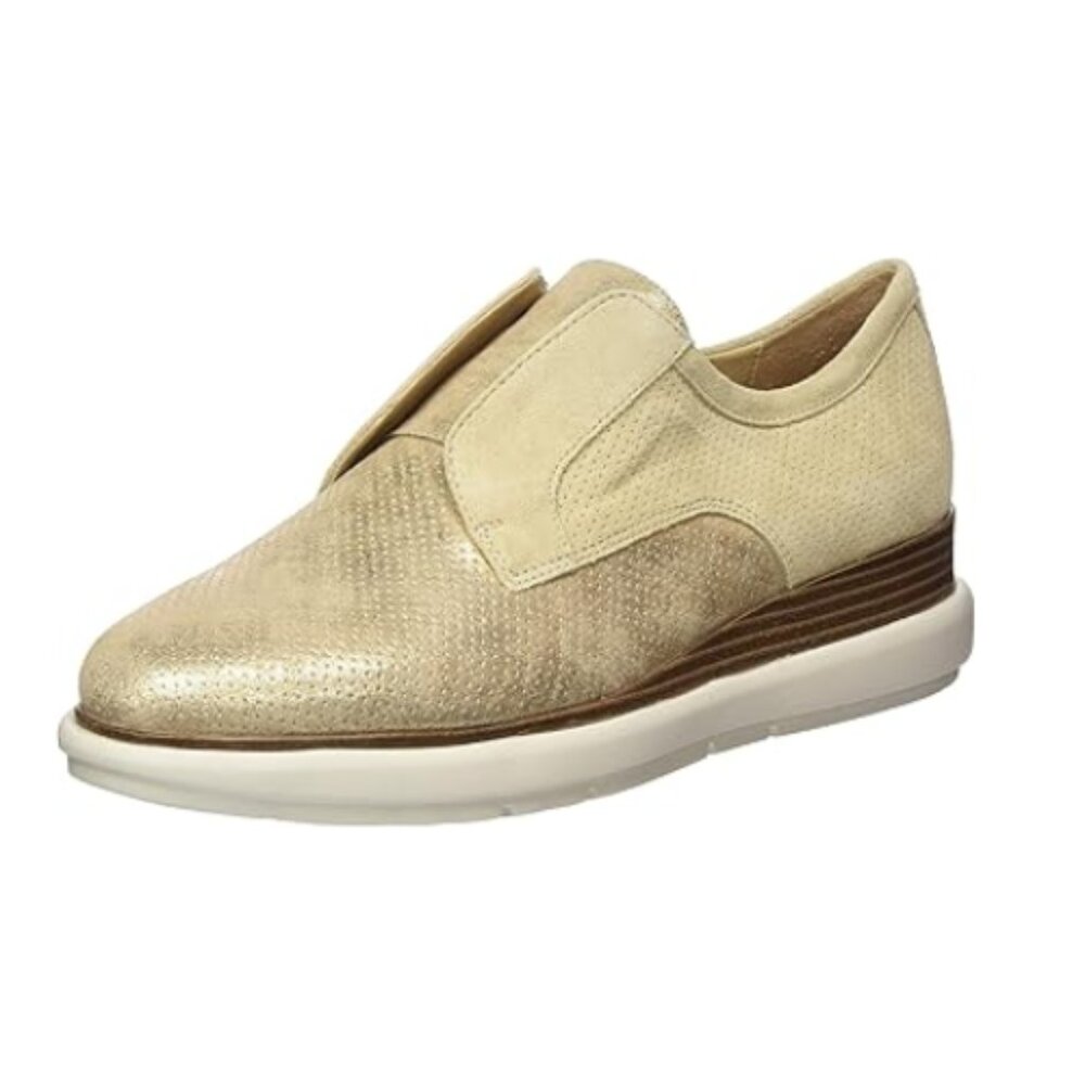 Geox Women Slip-On Sneakers Beige Suede Metallic Shimmer – Size 8.5